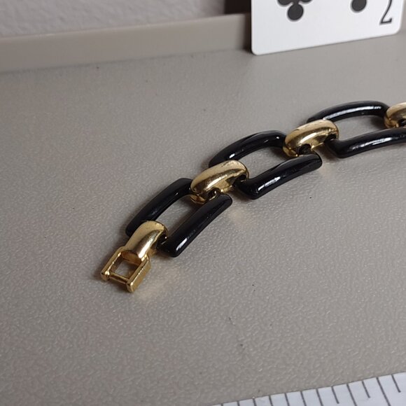 Nice Black And Gold Tone Rectangular Link Bracelet - Picture 4 of 9